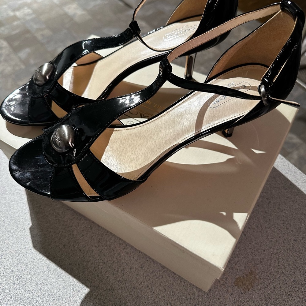 Coach Black Patent Helena Soft Kitten Heel Sandal - Picture 2 of 9